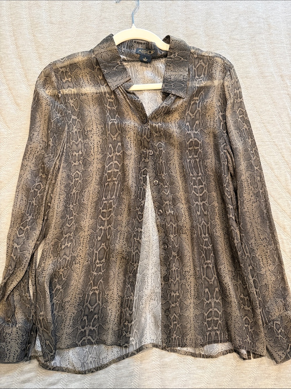 AS DE Women’s Snake-Print Sheer Blouse — Gray